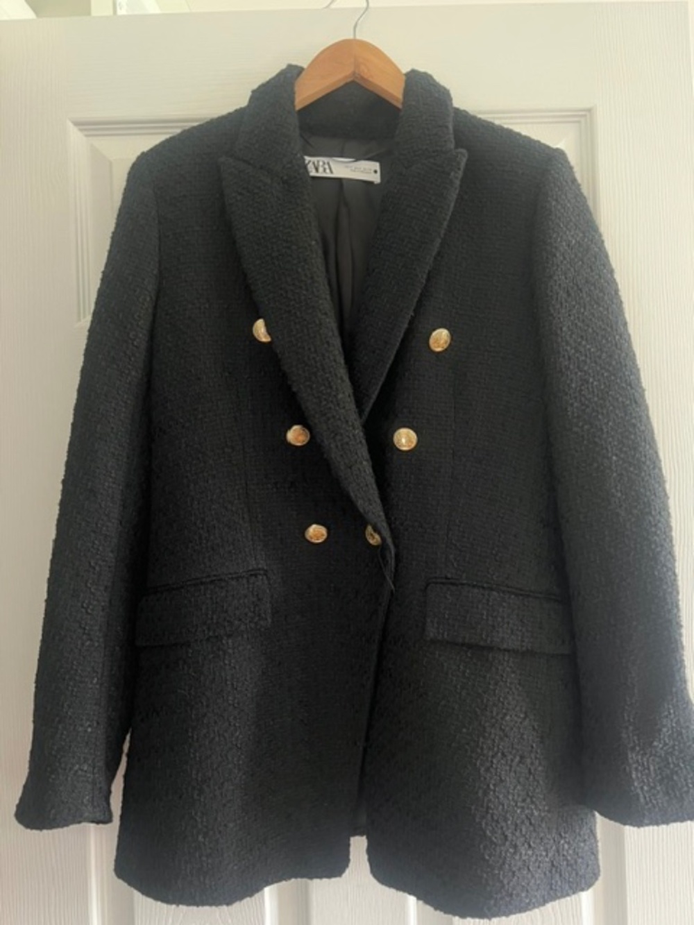 Zara Black Boucle Blazer Gold Buttons